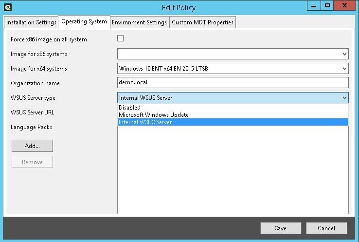 screenshot of edit policy for internal WSUS Server - golden image golden - 4