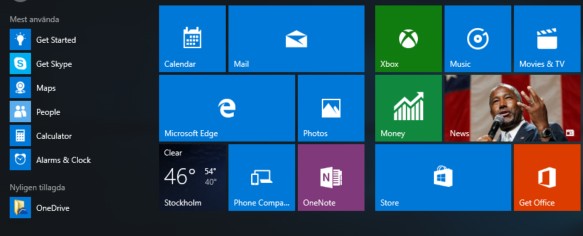 Default Windows 10 start menu