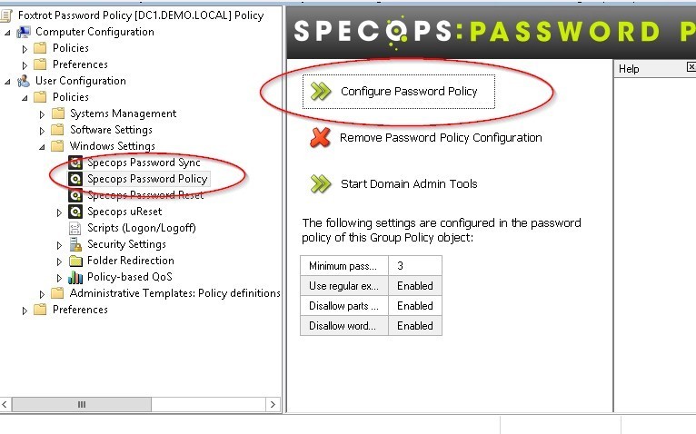 Screenshot of Regular expression - configure specops password policy