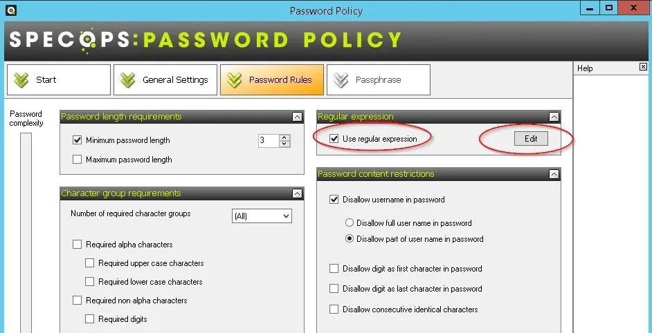 Screenshot of Regular expression - Specops password policy 2